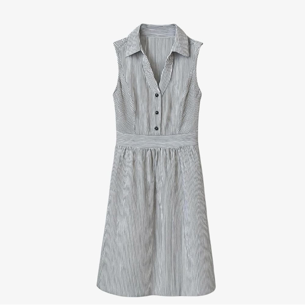 Anthropologie Maeve Dark Grey and White Striped Collared Shirt Dress 2